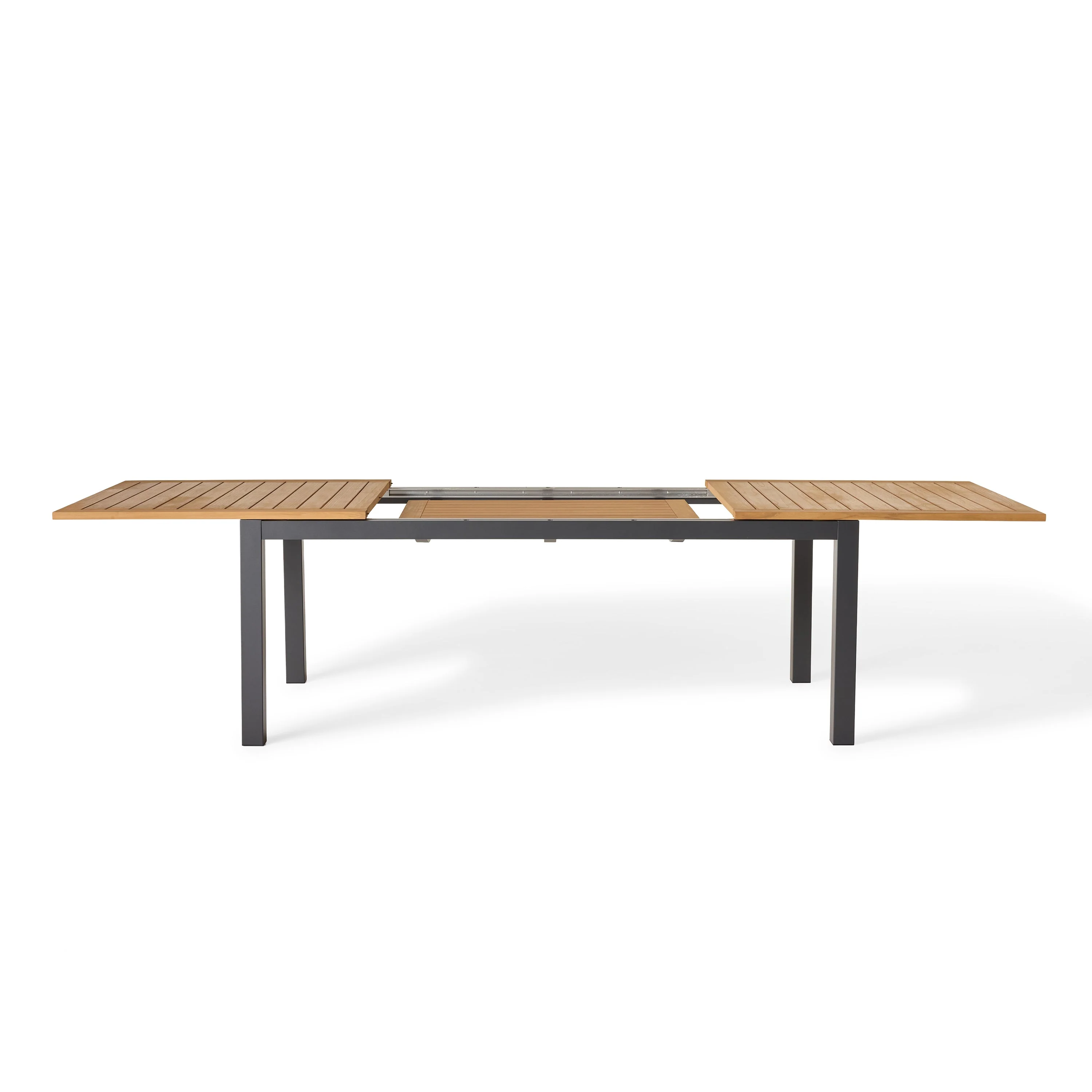 Belvedere 78"-120" Extension Dining Table in Teak and Charcoal Aluminum - Image 10