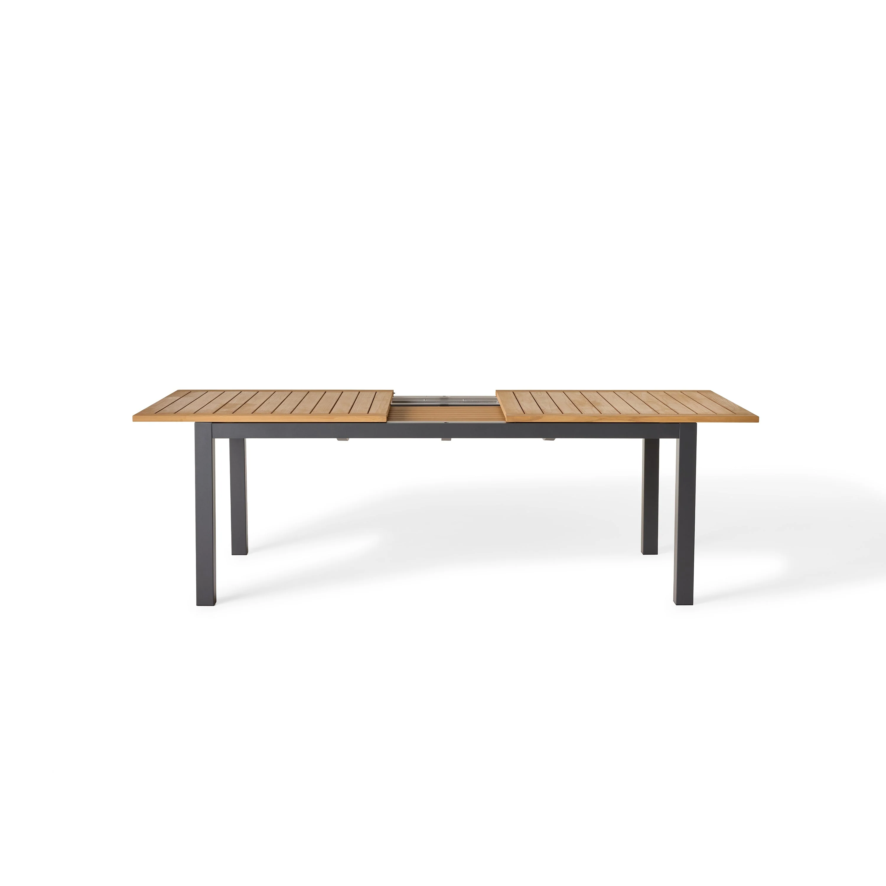 Belvedere 78"-120" Extension Dining Table in Teak and Charcoal Aluminum - Image 8