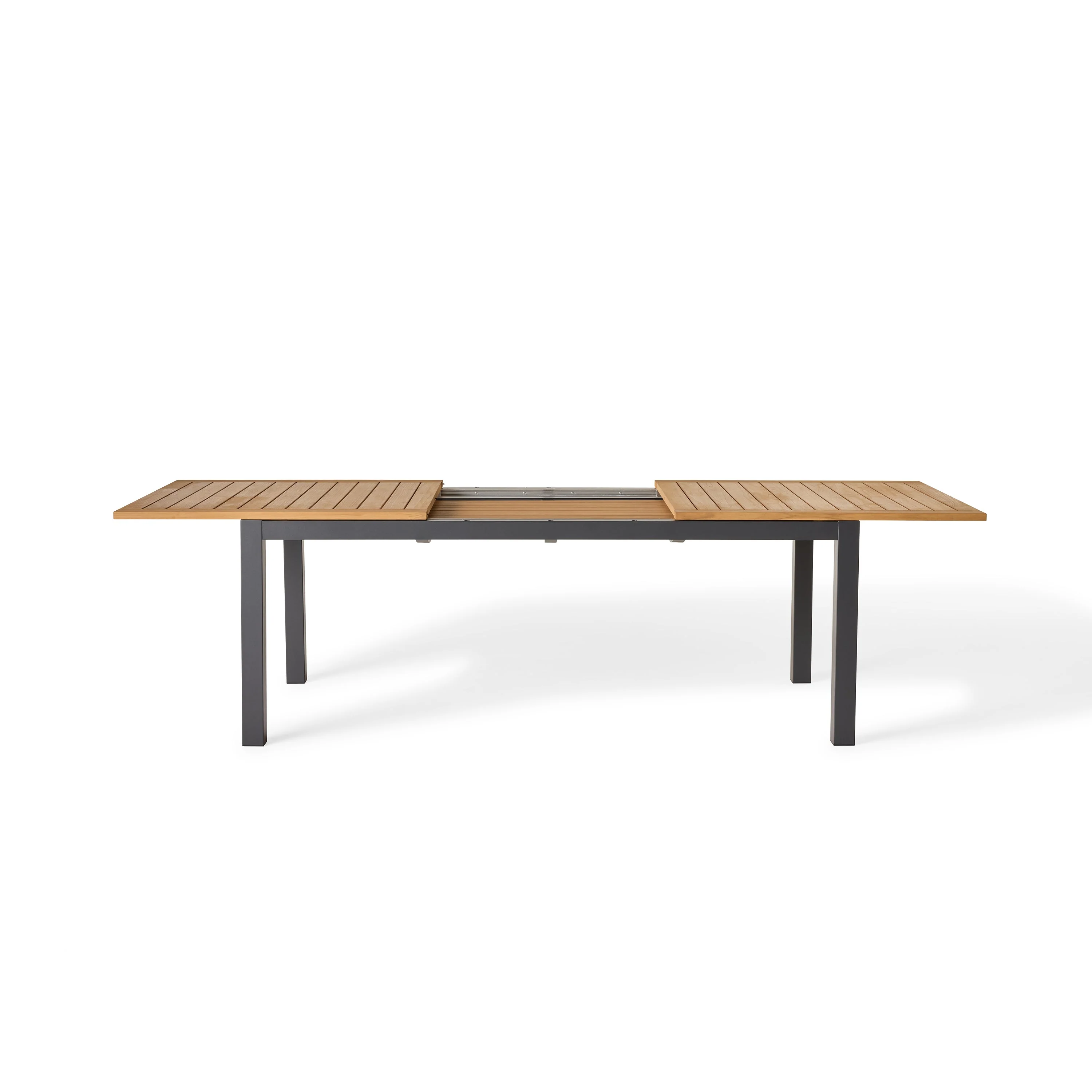 Belvedere 78"-120" Extension Dining Table in Teak and Charcoal Aluminum - Image 9