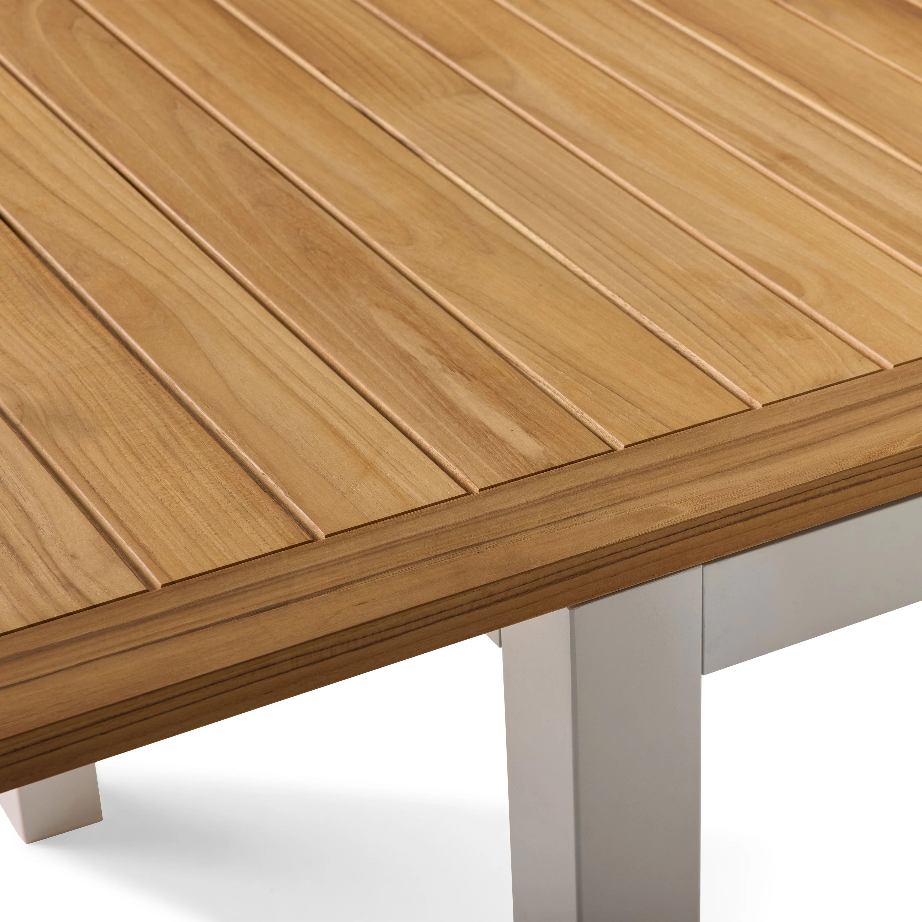 Belvedere 78"-120" Extension Dining Table in Teak and White Aluminum - Image 7
