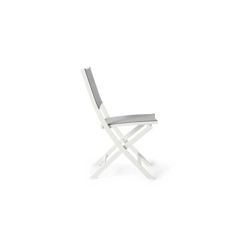 Bistro Folding Sling Chair in White Aluminum with Silver Grey Mesh - Image 3