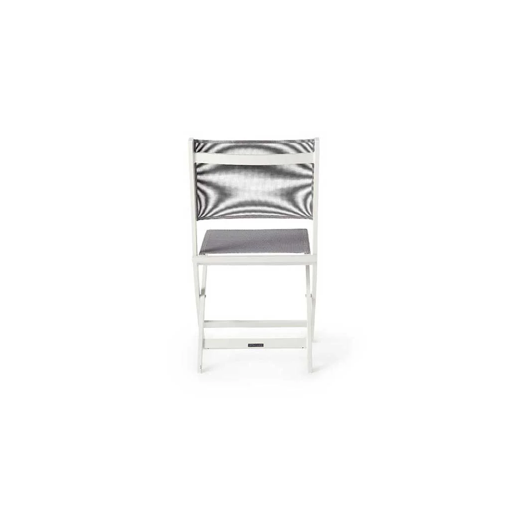 Bistro Folding Sling Chair in White Aluminum with Silver Grey Mesh - Image 4