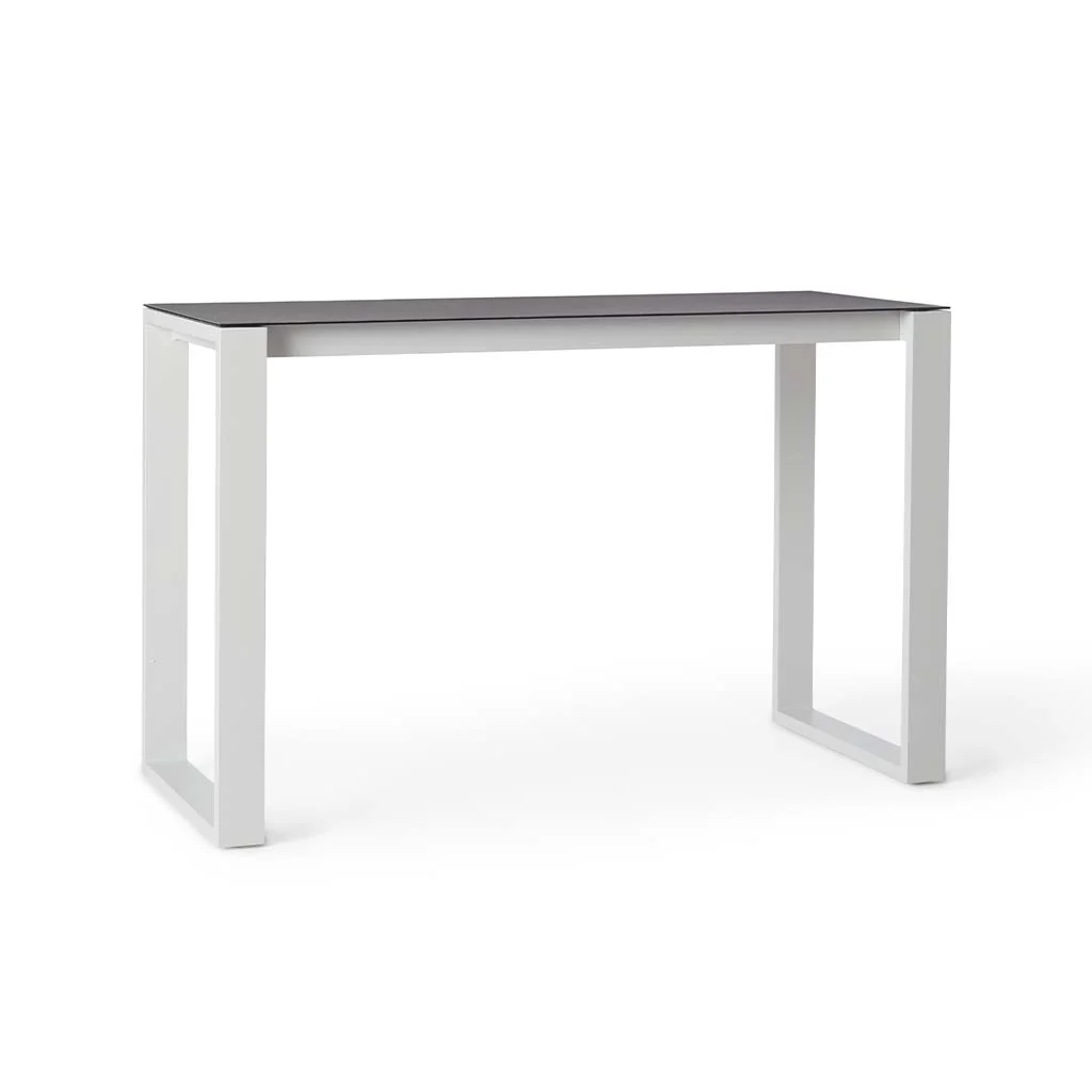 Ventura 66" Bar Table in White - Ceramic-Style Glass Top - Image 2