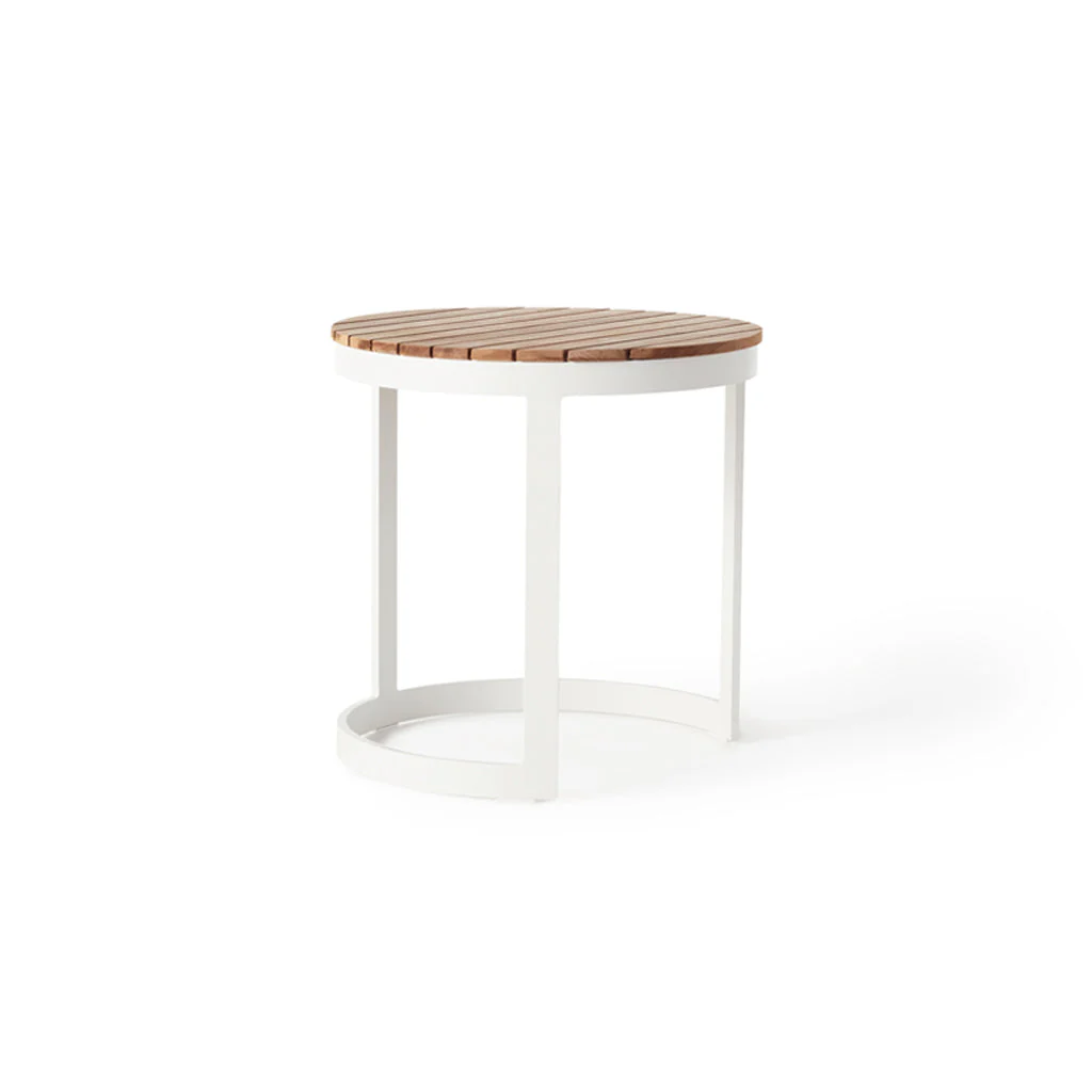 Ventura 20" Side Table in White - Teak Top - Image 2